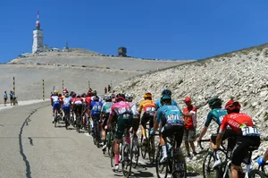4th Mont Ventoux Denivele Challenge 2022 MONT VENTOUX, FRANCE - JUNE 14: A general view of the peloton climbing to the Mont Ventoux (1893m) during the 4th Mont Ventoux Denivele Challenge 2022 a 153km one day race from Vaison-la-Romaine to Mont Ventoux 1893m / #MVDC / on June 14, 2022 in Mont Ventoux, France. (Photo by Dario Belingheri/Getty Images)