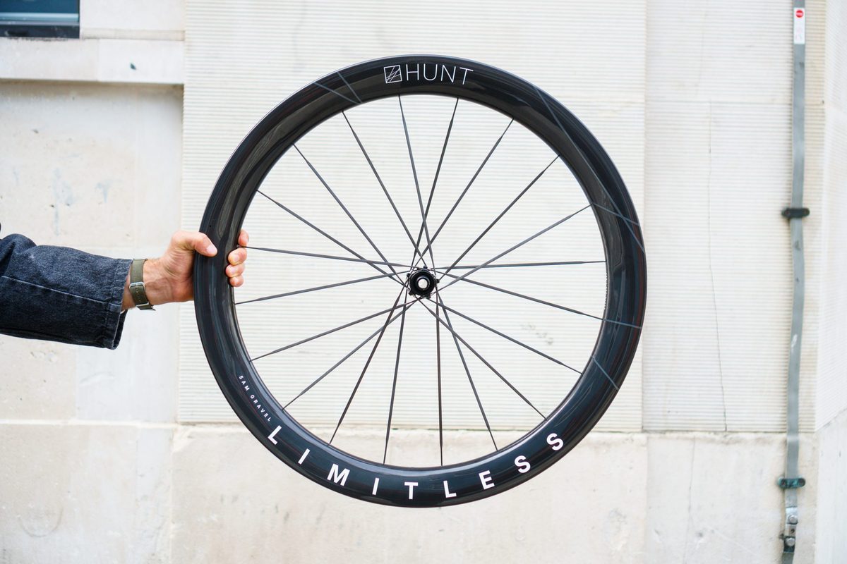Hunt reveals 5AM Gravel Limitless wheels with huge, 45mm-wide front rim and carbon spokes