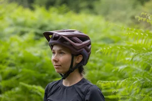 Giro Montaro Mips III Rider wearing the Giro Montaro Mips III trail mountain bike helmet in woodland.