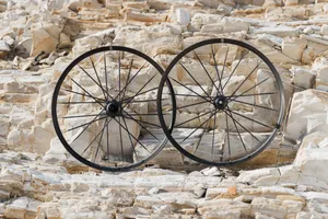 Cadex Max XC WheelSystem Pair of Cadex Max XC carbon mountain bike wheels leaning against pale rocks.