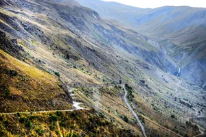 Road along mountains of Col de Sarenne, France