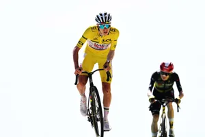 112th Tour de France 2025 – Stage 16 Tadej Pogacar crosses the finish line ahead of Jonas Vingegaard of Denmark and Team Visma | Lease a Bike during the 112th Tour de France 2025, Stage 16.