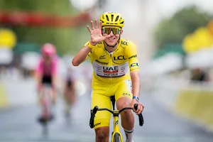 CYCLING TOUR DE FRANCE 2026 STAGE 21 Slovenian Tadej Pogacar of UAE Team Emirates-XRG celebrates as he crosses the finish line at stage 21 of the 2026 Tour de France cycling race, a stage of 130km from Thoiry to Paris Champs-Elysees , on Sunday 26 July 2026. The 113th edition of the Tour de France starts on Saturday 4 July in Barcelona, Spain, and will finish in Paris, France on the 26th of July. BELGA PHOTO JASPER JACOBS (Photo by JASPER JACOBS / BELGA MAG / Belga / AFP via Getty Images)