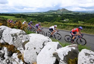 10th Tour of Britain Women 2025 – Stage 3 KELSO, SCOTLAND - JUNE 07: (L-R) Megan Jastrab of United States and Team Picnic PostNL, Quinty Ton of Netherlands and Team Liv Alula Jayco, Eleonora Camilla Gasparrini of Italy and UAE Team ADQ and Mara Roldan of Canada and Team Picnic PostNL - Red Points Jersey compete during the 10th Tour of Britain Women 2025, Stage 3 a 143.8km stage from Kelso to Kelso / #UCIWWT / on June 07, 2025 in Kelso, Scotland. (Photo by Alex Broadway/Getty Images)