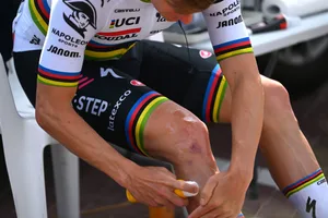 5th UAE Tour 2023 – Stage 3 UMBRELLA BEACH AL FUJAIRAH, UNITED ARAB EMIRATES - FEBRUARY 22: Remco Evenepoel of Belgium and Team Soudal Quick-Step protects with sunscreen prior to the 5th UAE Tour 2023, Stage 3 a 185km stage from Umbrella Beach Al Fujairah to Jebel Jais 1489m / #UAETour / #UCIWT / on February 22, 2023 in Umbrella Beach Al Fujairah - Al Faseel - Fujairah, United Arab Emirates. (Photo by Dario Belingheri/Getty Images)