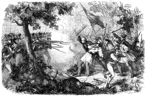 The death of Thom, alias Sir William Courtenay, Dunkirk, Kent, 1838. Black and white illustration of The death of Thom, alias Sir William Courtenay, Dunkirk, Kent, 1838