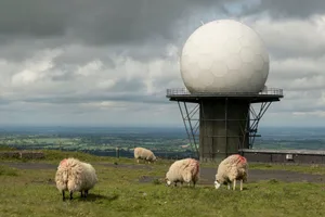 Radar Station Titterstone Clee Hill Near Ludlow Radar station on top of Titterstone Clee Hill with sheep in foreground