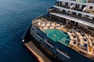 Back deck of luxury cruise ship of Explora 2 with swimming pool Back deck of luxury cruise ship of Explora 2 with swimming pool