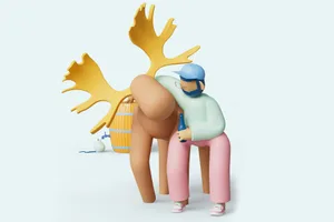 drunk-animals 3D illustration of a person and a moose sharing a drink