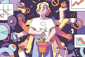 How to form new healthy new habits and break bad ones, according to a psychologist Illustration of woman doing multiple things at once