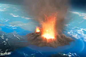 yellowstone-eruption CG illustration of a supervolcano erupting