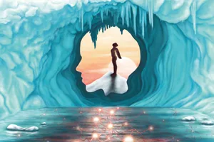 brain-freeze-snipers Illustration of a calm person within a icy cave in the shape of a person's head - representing calm through freezing
