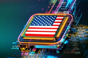 AI USA US flag on microchip.