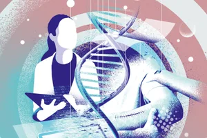 scars-wounds-healing Illustration showing a doctor, DNA and an arm with a bad scar on it