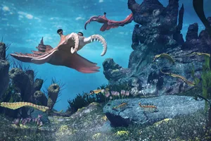poop explosion Pre-historic animals in the ocean.
