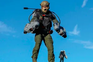 5-inventions-human-cyborgs-gravity-jet-suit Two people flying in the Gravity Jet Suit