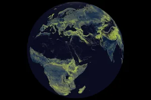 fungi network Map of globe with green areas showing mycelial network