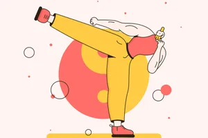 Man kicking A graphic illustration of a man kicking, with circles in the background