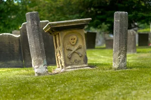 Plague burial A medieval burial ground from the plague, marked by a skull and crossbones stone