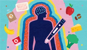 Impact of Semaglutide therapy on weight loss and healthy eating habits abstract concept with human silhouette, injection pen and healthy fresh food Vector illustration of Impact of Semaglutide therapy on weight loss and healthy eating habits abstract concept with human silhouette, injection pen and healthy fresh food. Therapy for weight loss and diabetes. Includes editable vector eps and high resolution jpg.