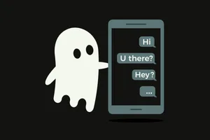 Ghosting A cartoon ghost next to a mobile phone, which has several ignored messages on the screen