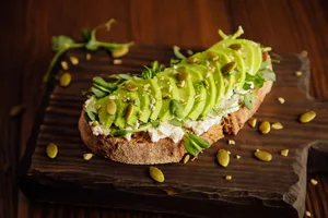 cottage cheese Avocado and cottage cheese on a slice of toast