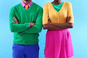 joyful colour combinations joyful colour combinations, a couple both crossing their arms