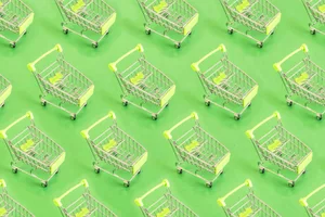 supermarket tricks Supermarket trolleys with green background