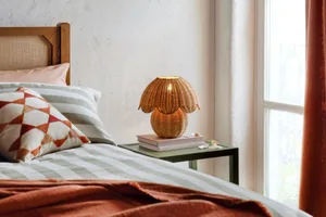 Main image Bedside table with rattan lamp