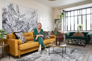 carruthers living room shoot 4 Woman on sofa in a living room