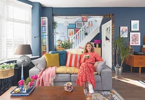 Charlie has grounded her colourful room with navy blue walls, and grey and vintage wooden furniture, so the space feels well thought out. Painting the stairs white, and giving the back wall a splash of lighter blue, stops the room from feeling too dark Charlie has grounded her colourful room with navy blue walls, and grey and vintage wooden furniture, so the space feels well thought out. Painting the stairs white, and giving the back wall a splash of lighter blue, stops the room from feeling too dark