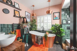 Three-room open-plan kitchen makeover (2) After finding her dream copper slipper bath, this homeowner reworked her entire upstairs layout to fit it in, creating a colourful Victorian bathroom