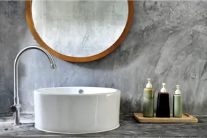 bathroom-style Stylish bathroom vanity with modern sink.