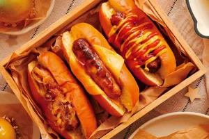 Sticky-glazed hot dogs