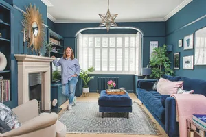 A dated and dull living room has been made into a cosy sanctuary with lots of blue paint, smart new shutters, a hard-wearing carpet, a classic rug and plenty of accessories A dated and dull living room has been made into a cosy sanctuary with lots of blue paint, smart new shutters, a hard-wearing carpet, a classic rug and plenty of accessories