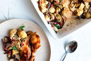 Chicken, cauliflower and caper traybake