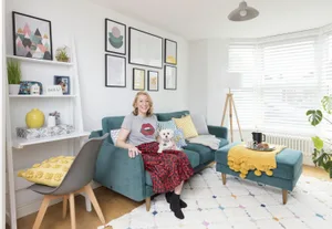 Erika needed her new-look living room to be a flexible space with lots of storage solutions, a cosy sofa where the whole family could snuggle up, and with an area she could use as a home office Living room makeover: 'We were inspired by bright Scandi designs'