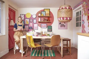 Home makeover: ‘Renting has made me more creative’ ‘My boyfriend says that the rectangular dining table, only
£40 from IKEA, looks like a wallpaper pasting table, but I
actually like that look of repurposing something, and it
folds away, which is really handy’