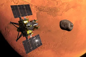 Artist’s impression of the MMX spacecraft at Mars and Phobos. Credit: JAXA Artist's impression of the MMX spacecraft at Mars and Phobos. Credit: JAXA