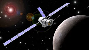 BepiColombo_Mercury An artist’s impression of BepiColombo approaching Mercury.