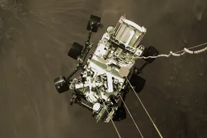 Still from a video showing the landing of Perseverance rover on the surface of Mars. Credit: NASA/JPL-Caltech Still from a video showing the landing of Perseverance rover on the surface of Mars. Credit: NASA/JPL-Caltech