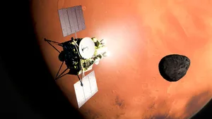 Artist’s impression of the JAXA Martian Moons eXploration spacecraft orbiting Phobos. Credit: JAXA Artist's impression of the JAXA Martian Moons eXploration spacecraft orbiting Phobos. Credit: JAXA