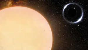 Artist’s impression of Gaia BH1, the closest known black hole to Earth. Credit: International Gemini Observatory/NOIRLab/NSF/AURA/J. da Silva/Spaceengine/M. Zamani Artist's impression of Gaia BH1, the closest known black hole to Earth. Credit: International Gemini Observatory/NOIRLab/NSF/AURA/J. da Silva/Spaceengine/M. Zamani