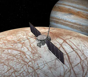 An artist’s impression of Europa Clipper in orbit around Jupiter’s frozen moon. Credit: NASA/JPL-Caltech An artist's impression of Europa Clipper in orbit around Jupiter's frozen moon. Credit: NASA/JPL-Caltech