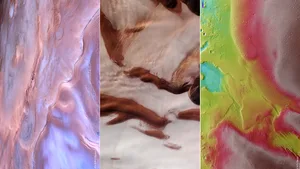 Three views of Mars captured by the Mars Express orbiter. Credit: ESA/DLR/FU Berlin Three views of Mars captured by the Mars Express orbiter. Credit: ESA/DLR/FU Berlin
