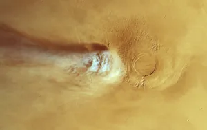 Image by the European Space Agency’s Mars Express orbiter showing the Arsia Mons Elongated Cloud the Mars. Credit: ESA/DLR/FU Berlin Image by the European Space Agency’s Mars Express orbiter showing the Arsia Mons Elongated Cloud the Mars. Credit: ESA/DLR/FU Berlin