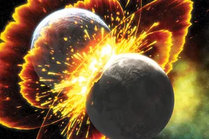 Artist’s impression of two planets colliding. Credit: PeteDraper, Getty Artist's impression of two planets colliding. Credit: PeteDraper, Getty