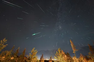 The Perseid meteor shower above Canmore in the Canadian Rockies, Alberta, Canada Perseid meteor shower above Canmore in the Canadian Rockies, Alberta, Canada. Credit: Credit: Nick Fitzhardinge / Getty Images