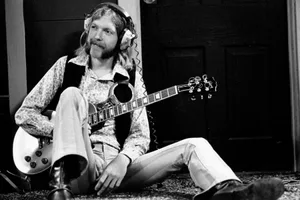 Duane Allman 1969 guitar Duane Allman of the Allman Brothers holds his Gibson Les Paul electric guitar at Muscle Shoals Studios on September 23, 1969