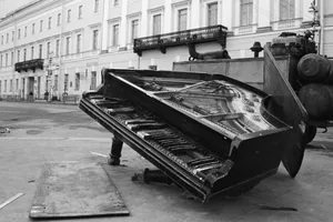 terrible treatments of the piano Wrecked grand piano